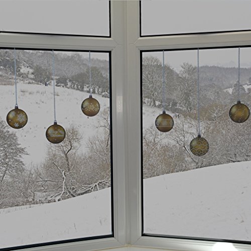 ArtiClings 12 x Bauble Window Clings with Glitter Patterns and Strings Colour = Gold