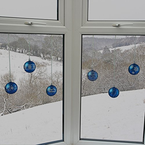 ArtiClings 12 x Bauble Window Clings with Glitter Patterns and Strings Colour = Blue