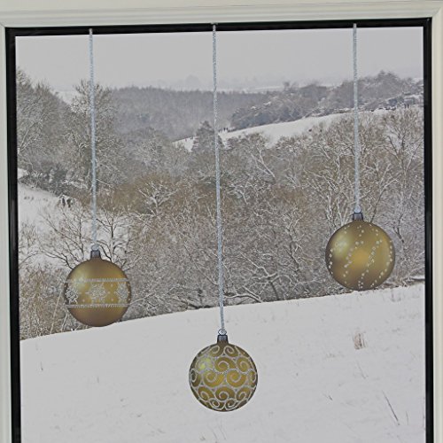 ArtiClings 12 x Bauble Window Clings with Glitter Patterns and Strings Colour = Gold