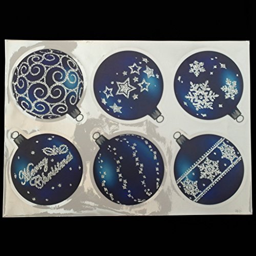 ArtiClings 12 x Bauble Window Clings with Glitter Patterns and Strings Colour = Blue