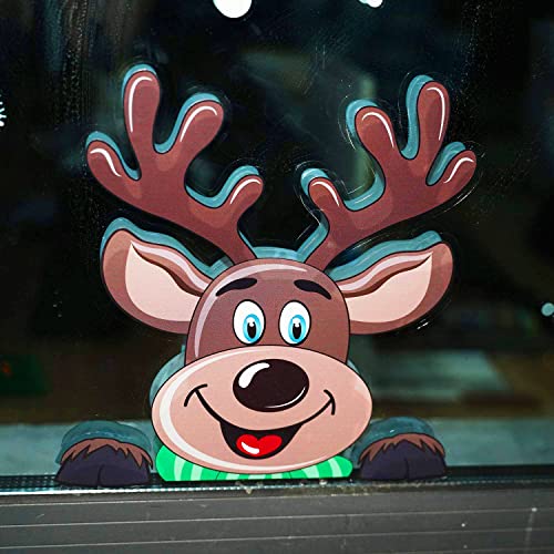 Christmas Window Stickers: Peeping Santa & Rudolph Decals