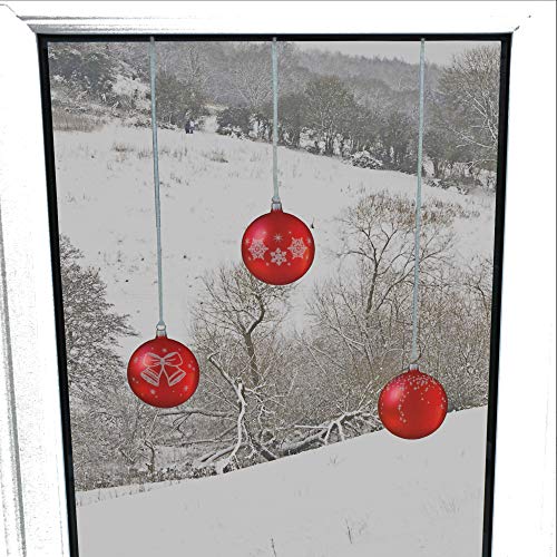 ArtiClings 12 x Bauble Window Clings with Glitter Patterns and Strings Colour = Red