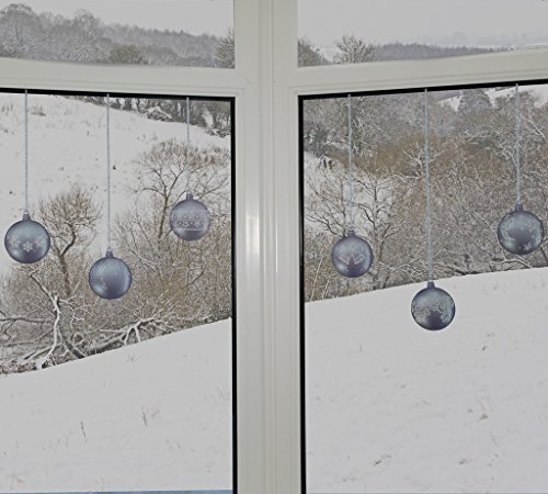 ArtiClings 12 x Bauble Window Clings with Glitter Patterns and Strings Colour = Silver
