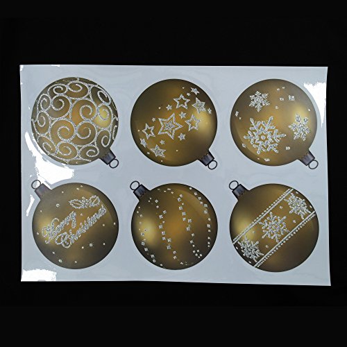 ArtiClings 12 x Bauble Window Clings with Glitter Patterns and Strings Colour = Gold