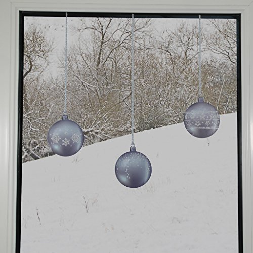ArtiClings 12 x Bauble Window Clings with Glitter Patterns and Strings Colour = Silver