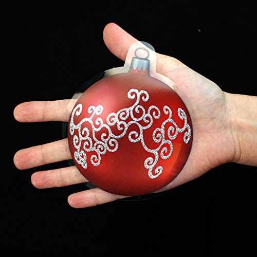 ArtiClings 12 x Bauble Window Clings with Glitter Patterns and Strings Colour = Red