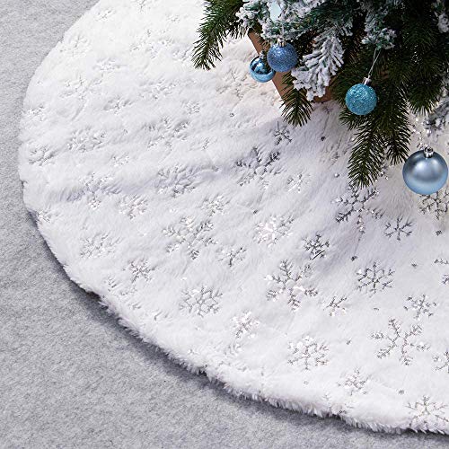 Luxury Silver Snowflake Tree Skirt, Xmas Decor