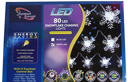 80 White Snowflake LED Lights Indoor/Outdoor Use