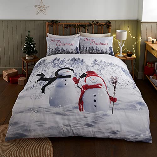 Christmas Photographic Snowman Friends Red Duvet Cover Set