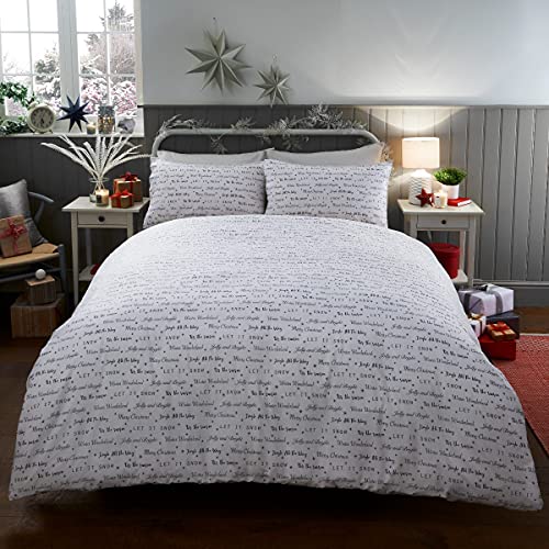 Sleepdown Illustrated Father Christmas Santa Present Reversible Soft Easy Care Duvet Cover Quilt Bedding Set with Pillowcases - Double (200cm x 200cm)