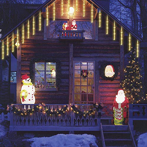 EEIEER Meteor Lights, Icicle Lights Christmas Lights Meteor Shower Rain Lights 30CM 8Tubes 192LEDs Meteor Shower Lights for for Party Wedding Garden Xmas Tree Holiday, Warm White