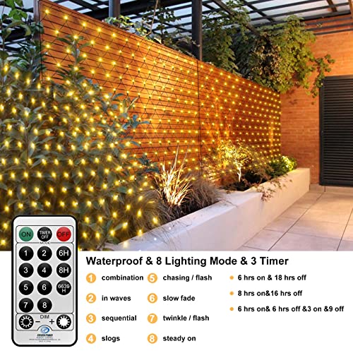 CORST 3M X 2M Net Fairy Lights Mains Powered, Outdoor Mesh Lights Christmas Tree Lights, Garden Bushes String Lights Plug in Waterproof,Remote,Connectable(Warm White)
