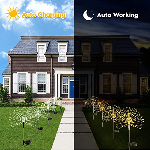 Solar Lights for Garden Decoration,Christmas 600 LED Fairy Lights Solar Powered Starburst Lights Outdoor Firework Decorative Lamp Pathway Lighting 8 Different Modes Waterproof Warm White 4 Pack
