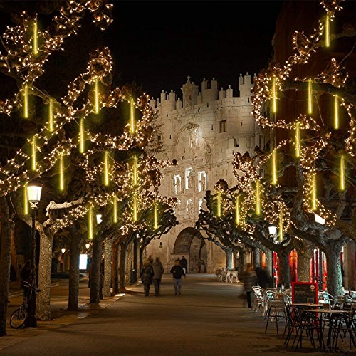 EEIEER Meteor Lights, Icicle Lights Christmas Lights Meteor Shower Rain Lights 30CM 8Tubes 192LEDs Meteor Shower Lights for for Party Wedding Garden Xmas Tree Holiday, Warm White