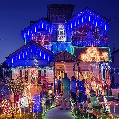 Loveboat Rain Drop Lights 8 Tubes 30cm 192LEDs Meteor Shower Falling LED Tree Cascading String Lights for Outdoor Christmas Decoration (UK Plug) (Blue)