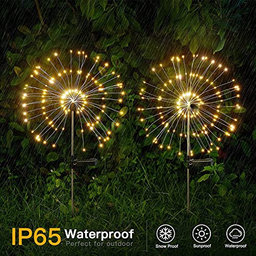 Solar Lights for Garden Decoration,Christmas 600 LED Fairy Lights Solar Powered Starburst Lights Outdoor Firework Decorative Lamp Pathway Lighting 8 Different Modes Waterproof Warm White 4 Pack