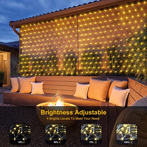 CORST 3M X 2M Net Fairy Lights Mains Powered, Outdoor Mesh Lights Christmas Tree Lights, Garden Bushes String Lights Plug in Waterproof,Remote,Connectable(Warm White)