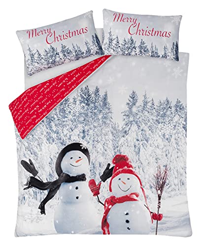 Christmas Photographic Snowman Friends Red Duvet Cover Set