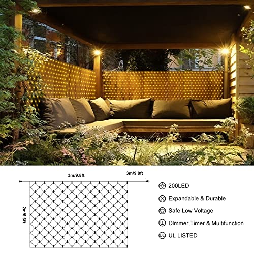 CORST 3M X 2M Net Fairy Lights Mains Powered, Outdoor Mesh Lights Christmas Tree Lights, Garden Bushes String Lights Plug in Waterproof,Remote,Connectable(Warm White)