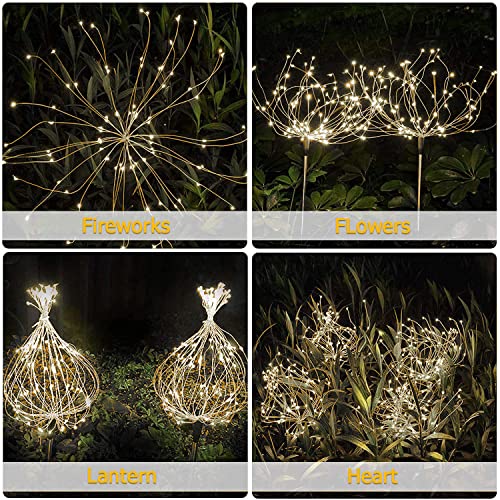 Solar Lights for Garden Decoration,Christmas 600 LED Fairy Lights Solar Powered Starburst Lights Outdoor Firework Decorative Lamp Pathway Lighting 8 Different Modes Waterproof Warm White 4 Pack