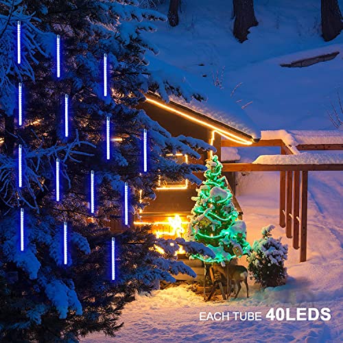 Loveboat Rain Drop Lights 8 Tubes 30cm 192LEDs Meteor Shower Falling LED Tree Cascading String Lights for Outdoor Christmas Decoration (UK Plug) (Blue)