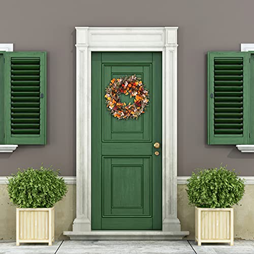 Artificial Fall Wreath, 22 inch Front Door Wreath with Pumpkin Berries Pine Cone and Maple Leaf for Autumn Halloween Thanksgiving Day Front Door Wall Hanging Home Decor