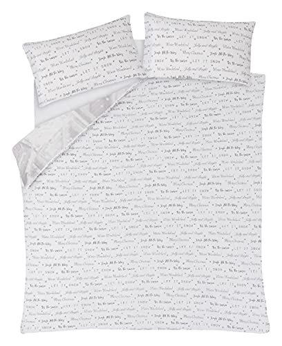 Sleepdown Illustrated Father Christmas Santa Present Reversible Soft Easy Care Duvet Cover Quilt Bedding Set with Pillowcases - Double (200cm x 200cm)