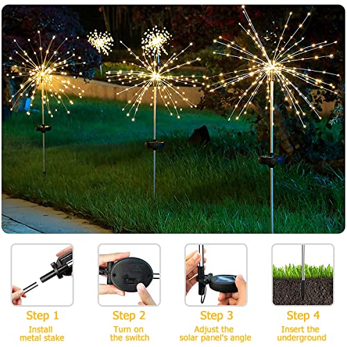 Solar Lights for Garden Decoration,Christmas 600 LED Fairy Lights Solar Powered Starburst Lights Outdoor Firework Decorative Lamp Pathway Lighting 8 Different Modes Waterproof Warm White 4 Pack