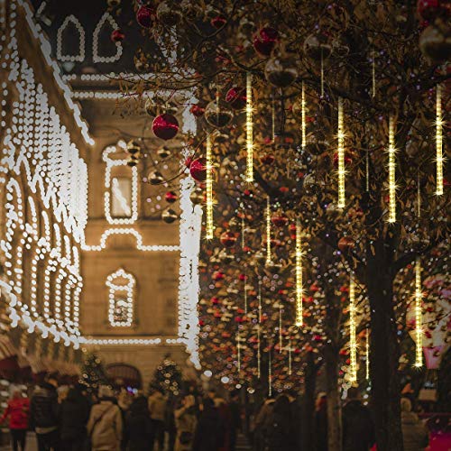 EEIEER Meteor Lights, Icicle Lights Christmas Lights Meteor Shower Rain Lights 30CM 8Tubes 192LEDs Meteor Shower Lights for for Party Wedding Garden Xmas Tree Holiday, Warm White