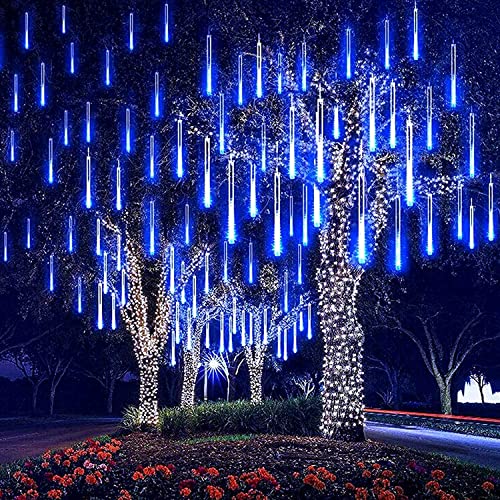 Loveboat Rain Drop Lights 8 Tubes 30cm 192LEDs Meteor Shower Falling LED Tree Cascading String Lights for Outdoor Christmas Decoration (UK Plug) (Blue)