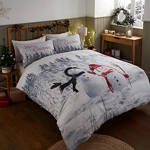 Christmas Photographic Snowman Friends Red Duvet Cover Set