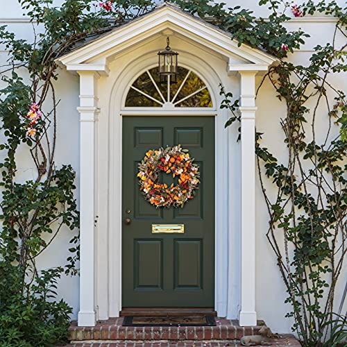 Artificial Fall Wreath, 22 inch Front Door Wreath with Pumpkin Berries Pine Cone and Maple Leaf for Autumn Halloween Thanksgiving Day Front Door Wall Hanging Home Decor