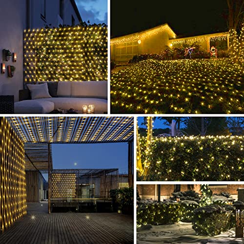 CORST 3M X 2M Net Fairy Lights Mains Powered, Outdoor Mesh Lights Christmas Tree Lights, Garden Bushes String Lights Plug in Waterproof,Remote,Connectable(Warm White)