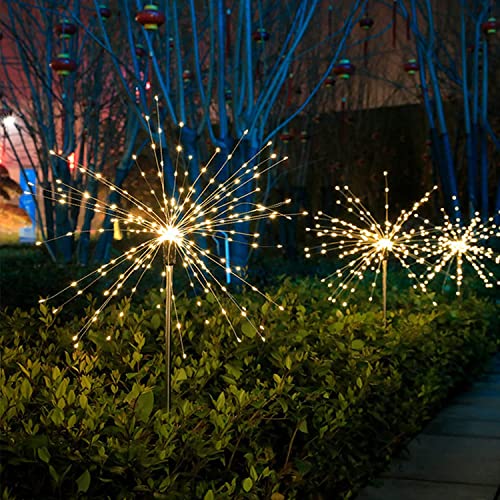 Solar Lights for Garden Decoration,Christmas 600 LED Fairy Lights Solar Powered Starburst Lights Outdoor Firework Decorative Lamp Pathway Lighting 8 Different Modes Waterproof Warm White 4 Pack