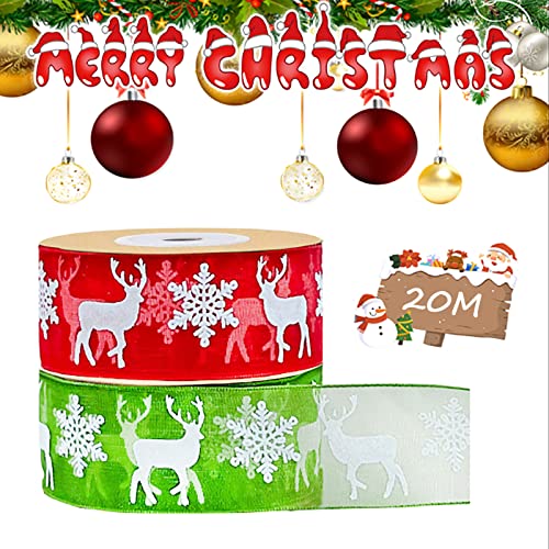 Snowflake Elk Christmas Ribbon: 2 Rolls, 20M