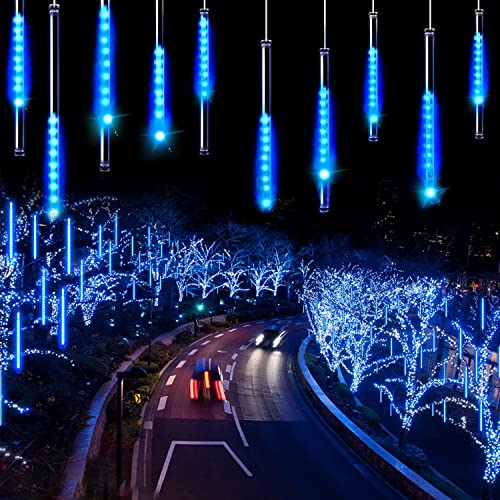 Loveboat Rain Drop Lights 8 Tubes 30cm 192LEDs Meteor Shower Falling LED Tree Cascading String Lights for Outdoor Christmas Decoration (UK Plug) (Blue)