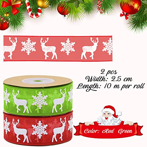 Snowflake Elk Christmas Ribbon: 2 Rolls, 20M