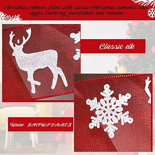 Snowflake Elk Christmas Ribbon: 2 Rolls, 20M