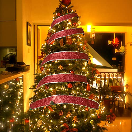 Glitter Christmas Tree Ribbon for Festive Gift Wrapping