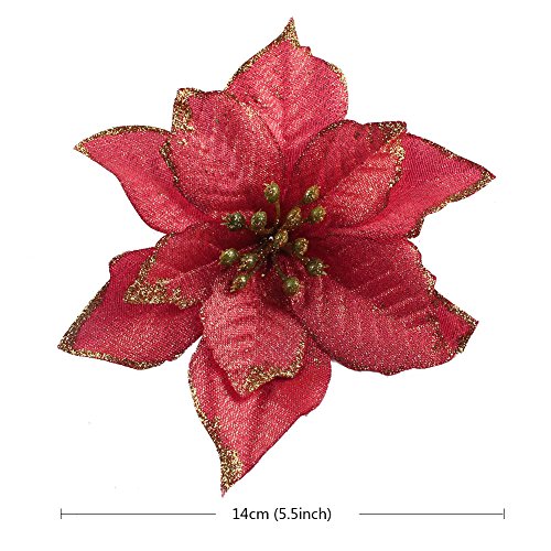 OurWarm 20pcs Christmas Artificial Flowers Red Poinsettia Christmas Tree Decorations Glitter