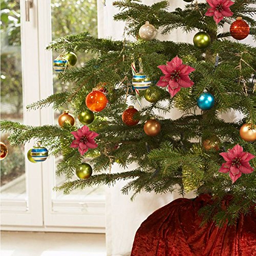 OurWarm 20pcs Christmas Artificial Flowers Red Poinsettia Christmas Tree Decorations Glitter