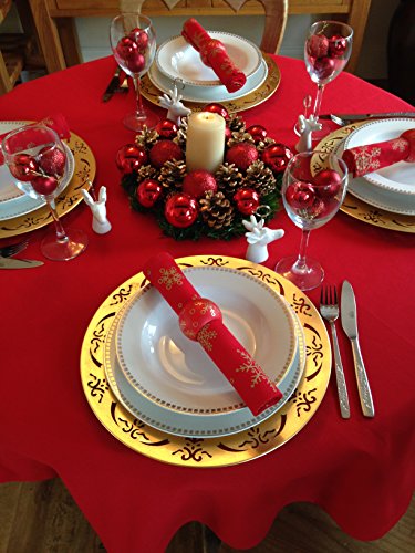  Christmas Red Round Tablecloth 55" Diameter (4 Seater)