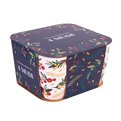 Joyful Holiday Ceramic Mug Set - Festive Christmas Tableware