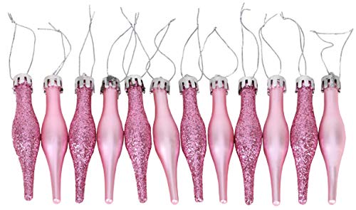 12 Baby Blush Pink Matt & Glitter Droplet Baubles 12 x 9cm