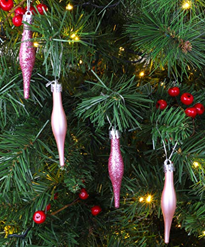 12 Baby Blush Pink Matt & Glitter Droplet Baubles 12 x 9cm
