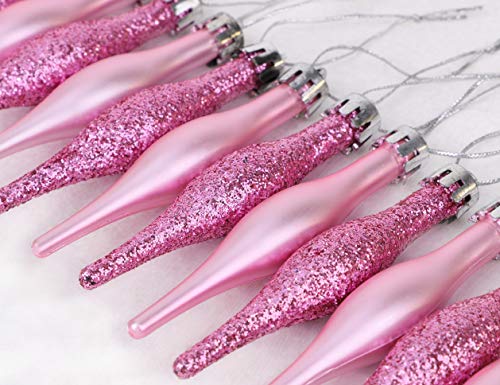 12 Baby Blush Pink Matt & Glitter Droplet Baubles 12 x 9cm