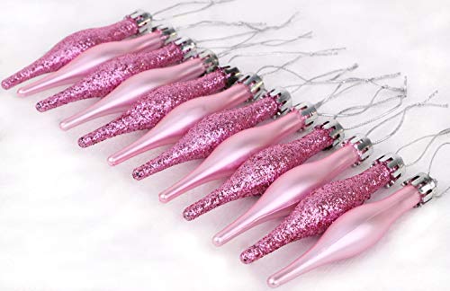 12 Baby Blush Pink Matt & Glitter Droplet Baubles 12 x 9cm