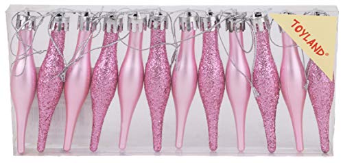 12 Baby Blush Pink Matt & Glitter Droplet Baubles 12 x 9cm