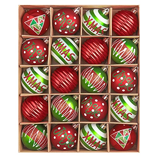 Valery Madelyn 20pcs 6cm Shatterproof Christmas Baubles, Classic Collection Red White and Green Christmas Ball Ornaments for Christmas Tree Decoration