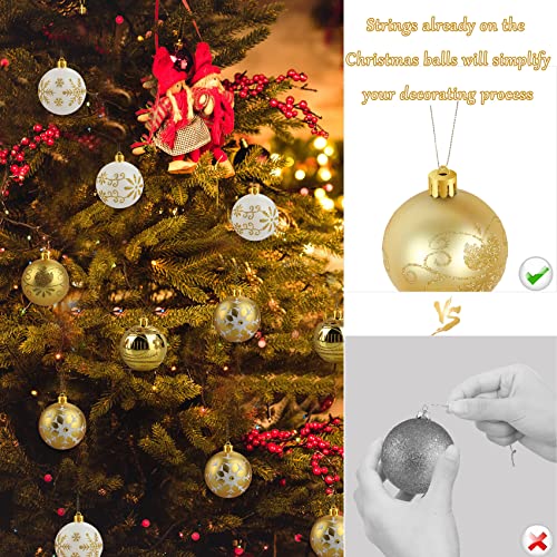 Christmas Tree Baubles Gold and White 6cm 30pcs, Shatterproof Christmas Baubles for Christmas Tree Decorations, 